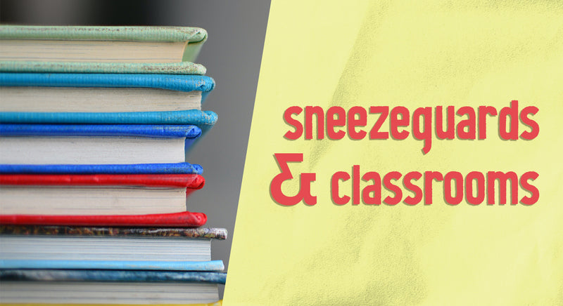 Sneezeguards for school header image with stack of books