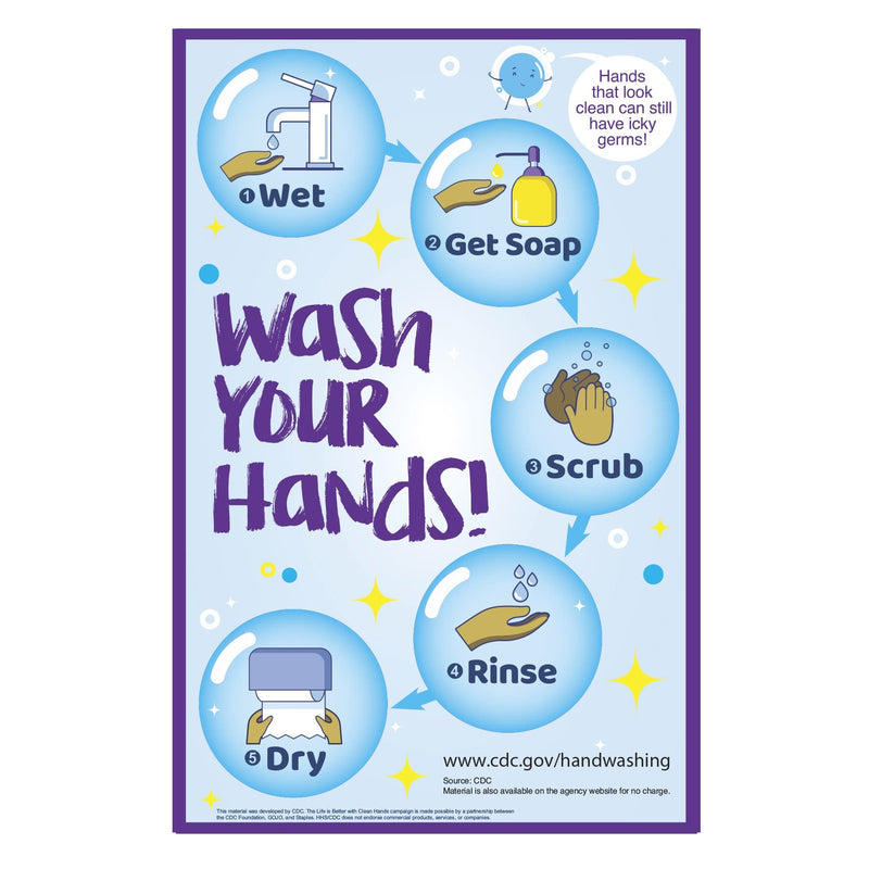 CDC Wash Your Hands Bubbles School Bathroom Sign